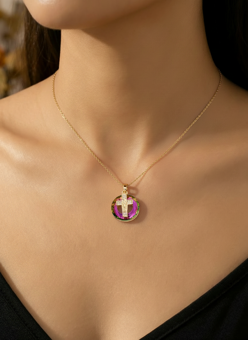 Colar Aura Sacra Rosa e Dourado