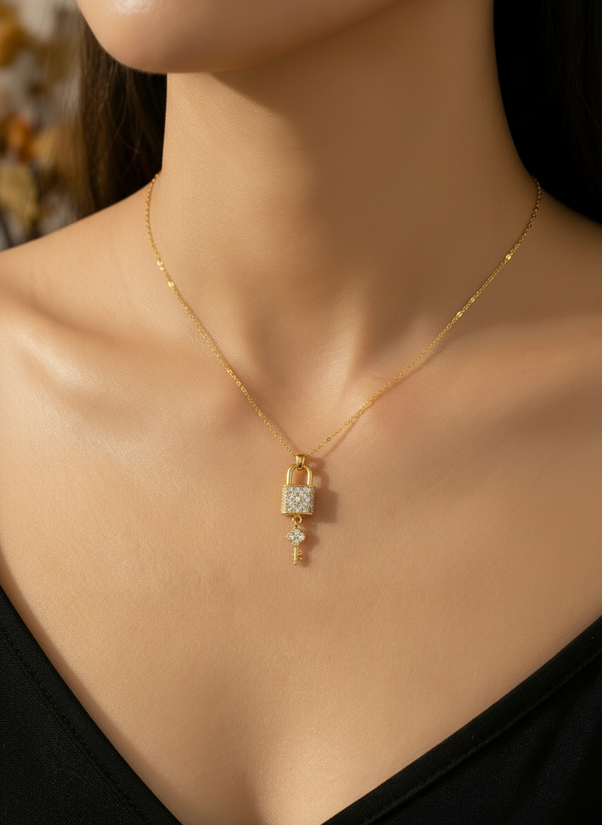 Colar Lock and Key Dourado