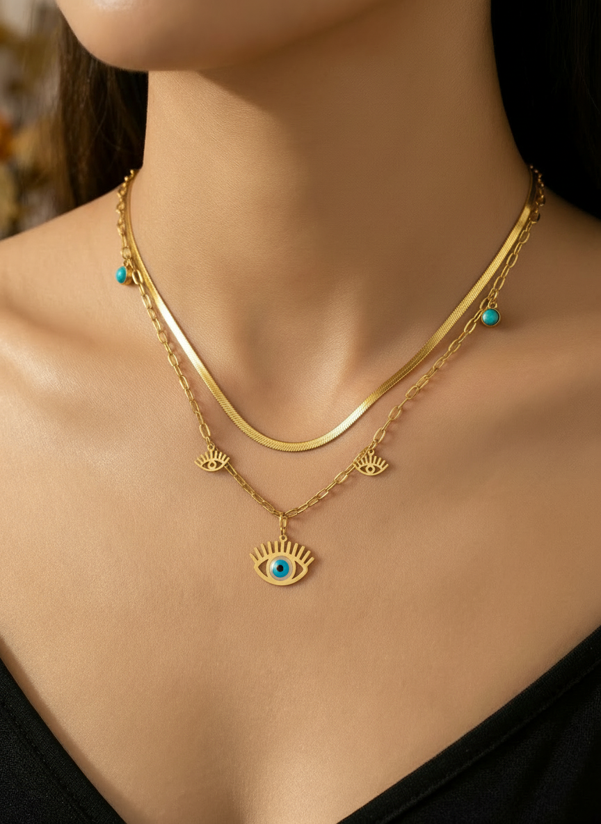 Colar em Camadas Eye Dourado